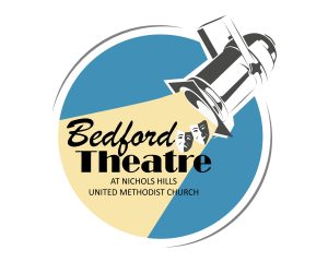Here's an alt tag for the image: Bedford Theatre logo spotlight masks.